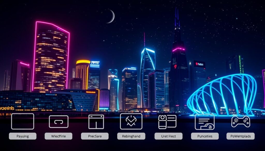 A neon-lit cityscape at night, highlighting various legal IPTV service providers in the Netherlands. In the foreground, a group of modern, minimalist icons depicting popular IPTV platforms, with subtle text labels. The middle ground features sleek, high-rise buildings illuminated by vibrant, multicolored lights, creating a futuristic, tech-savvy atmosphere. In the background, a night sky filled with twinkling stars and a crescent moon, adding to the sense of sophistication and innovation. The overall scene conveys the idea of a thriving, cutting-edge IPTV industry within the Netherlands, catering to a tech-savvy audience. A neon-lit cityscape at night, highlighting various legal IPTV service providers in the Netherlands. In the foreground, a group of modern, minimalist icons depicting popular IPTV platforms, with subtle text labels. The middle ground features sleek, high-rise buildings illuminated by vibrant, multicolored lights, creating a futuristic, tech-savvy atmosphere. In the background, a night sky filled with twinkling stars and a crescent moon, adding to the sense of sophistication and innovation. The overall scene conveys the idea of a thriving, cutting-edge IPTV industry within the Netherlands, catering to a tech-savvy audience.